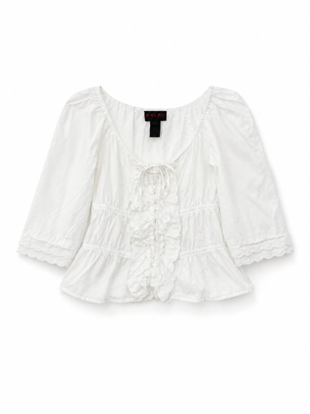 Vintage RALPH by Ralph Lauren White Cotton Peasant Blouse Top M - Picture 2 of 6